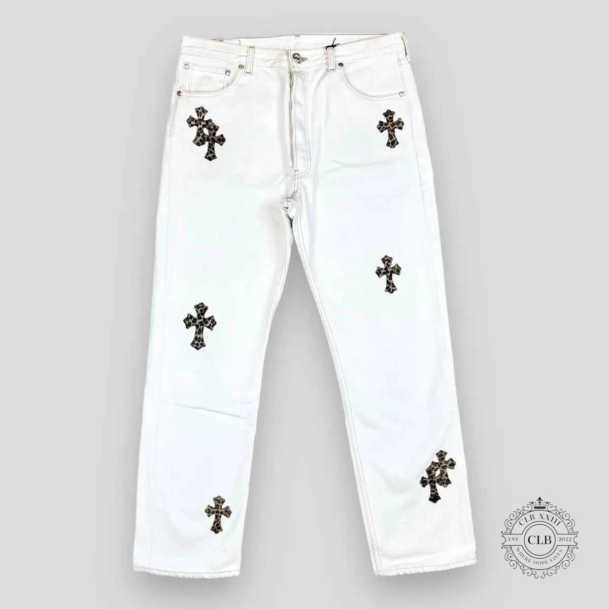 White Chrome Heart Jeans