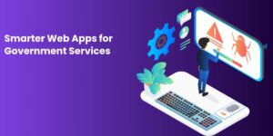 Illustration of a developer fixing bugs on a large screen interface as part of web app development for government services