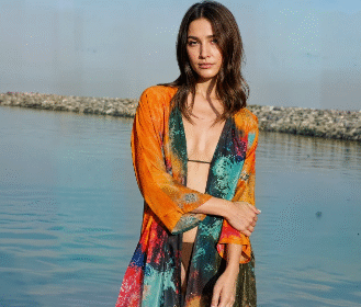 Canvas & Chaos Abstract Print Sheer Short kimono